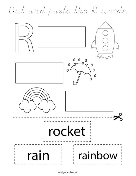 Cut and paste the R words. Coloring Page