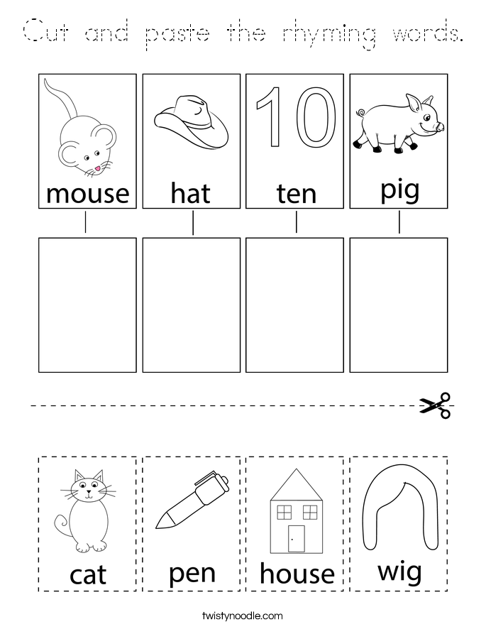 Cut and paste the rhyming words. Coloring Page