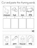 Cut and paste the rhyming words Coloring Page