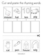 Cut and paste the rhyming words Coloring Page