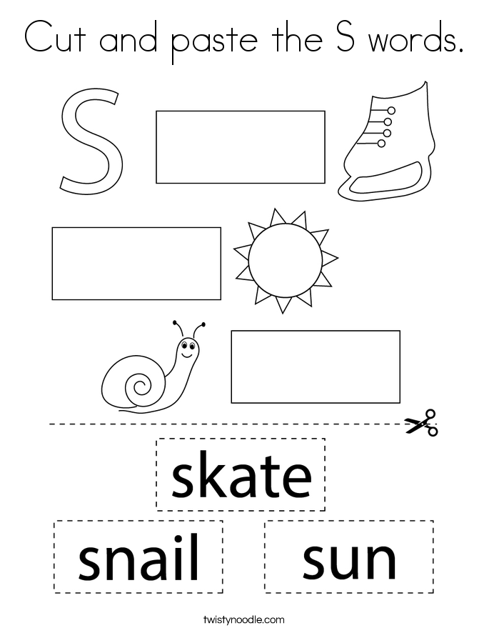 Cut and paste the S words. Coloring Page