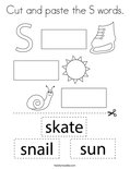 Cut and paste the S words. Coloring Page
