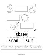 Cut and paste the S words Handwriting Sheet