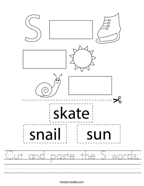 Cut and paste the S words. Worksheet