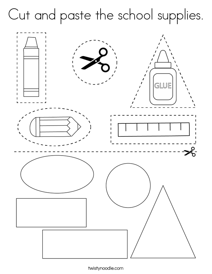 Cut and paste the school supplies. Coloring Page