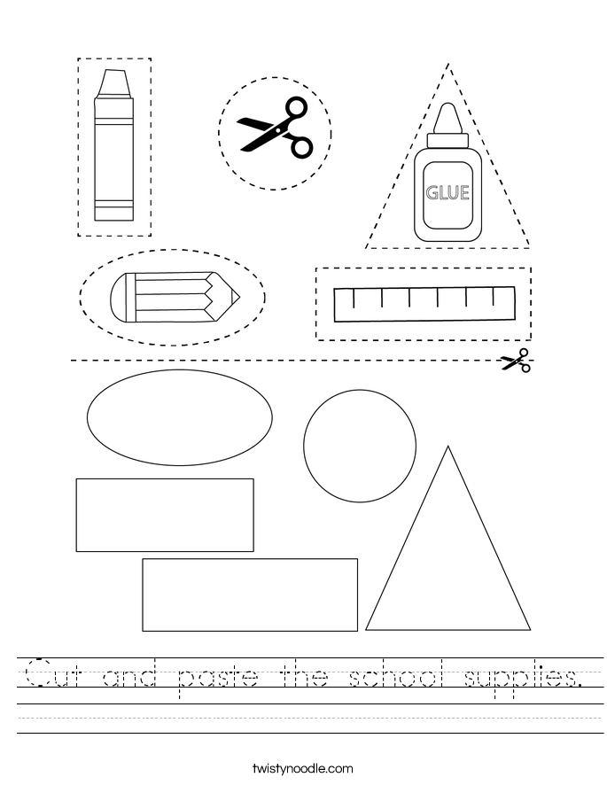 Cut and paste the school supplies. Worksheet