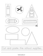Cut and paste the school supplies Handwriting Sheet