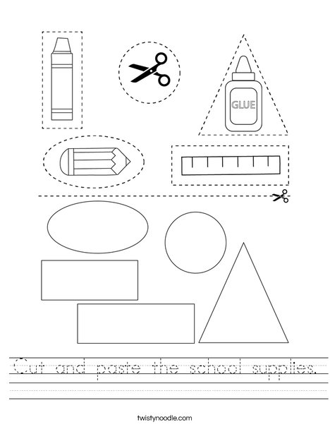 Cut and paste the school supplies. Worksheet