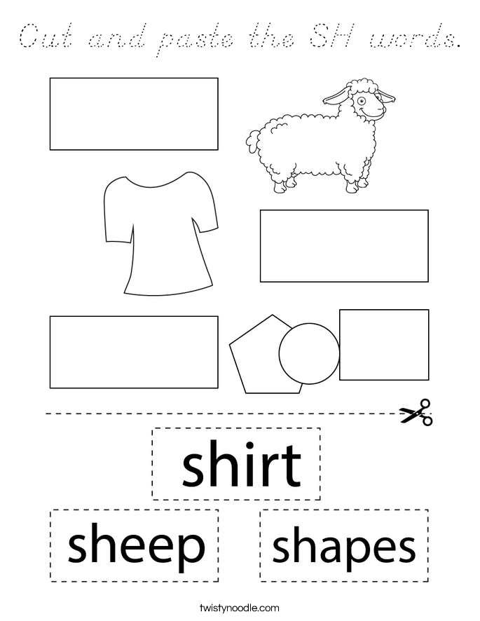 Cut and paste the SH words. Coloring Page