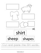 Cut and paste the SH words Handwriting Sheet