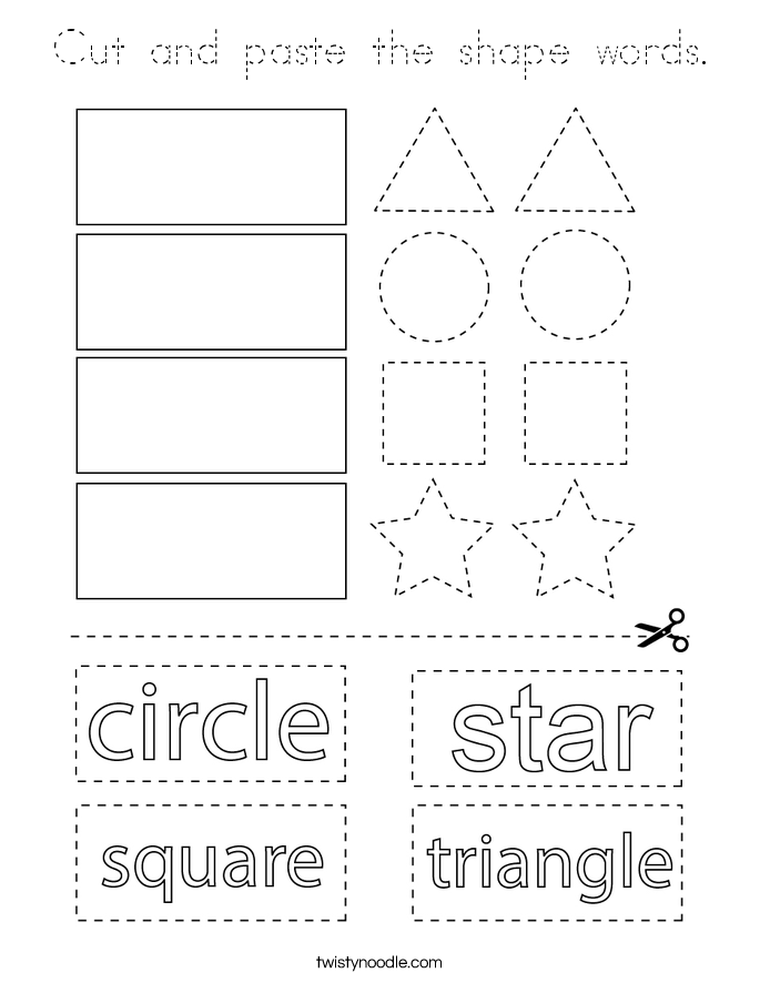 Cut and paste the shape words. Coloring Page