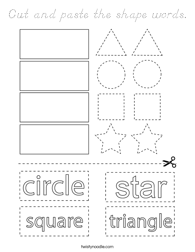 Cut and paste the shape words. Coloring Page