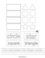 Cut and paste the shape words Handwriting Sheet