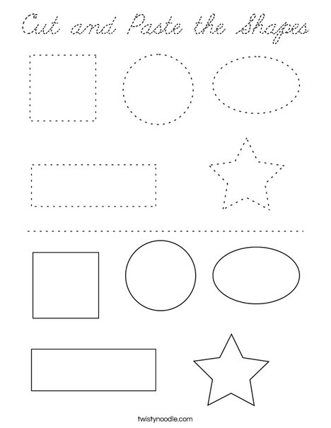cut and paste the shapes coloring page cursive twisty noodle
