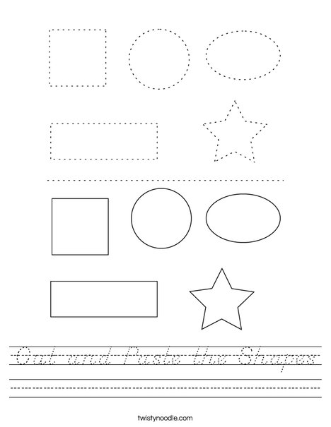 Cut and Paste the Shapes Worksheet - D'Nealian - Twisty Noodle