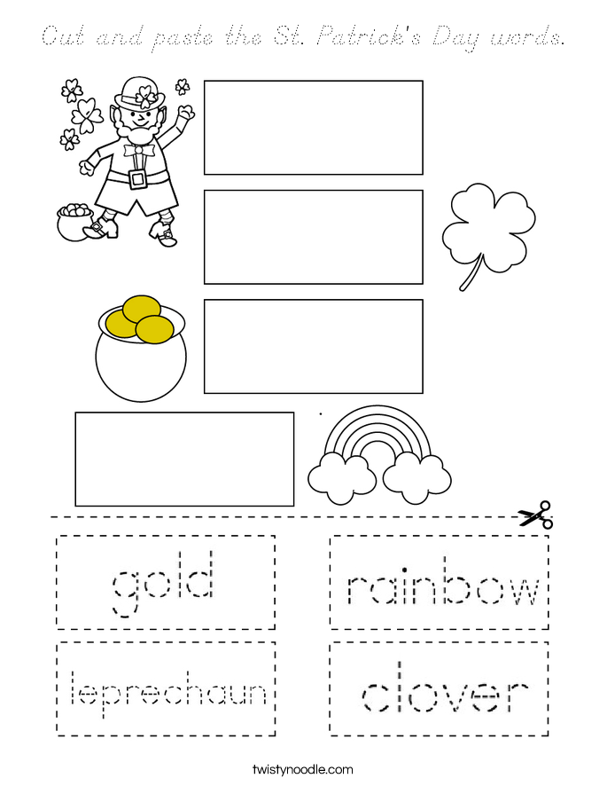 Cut and paste the St. Patrick's Day words. Coloring Page