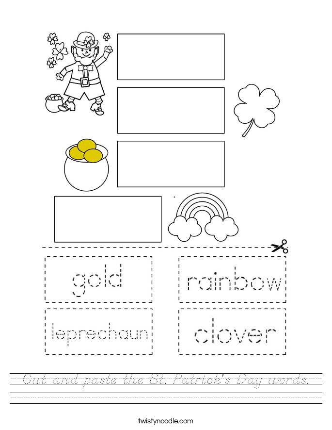 Cut and paste the St. Patrick's Day words. Worksheet