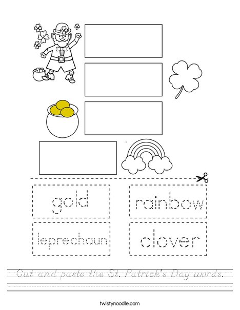 Cut and paste the St. Patrick's Day words. Worksheet