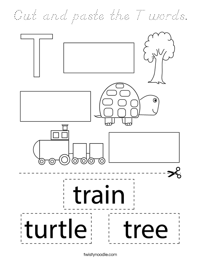 Cut and paste the T words. Coloring Page