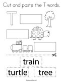 Cut and paste the T words Coloring Page