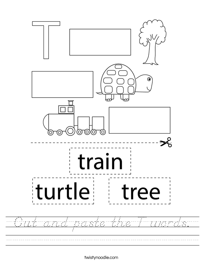 Cut and paste the T words. Worksheet