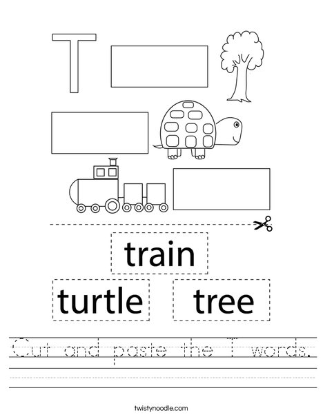 Cut and paste the T words Worksheet - Twisty Noodle Cut and paste the T words Worksheet - Twisty Noodle