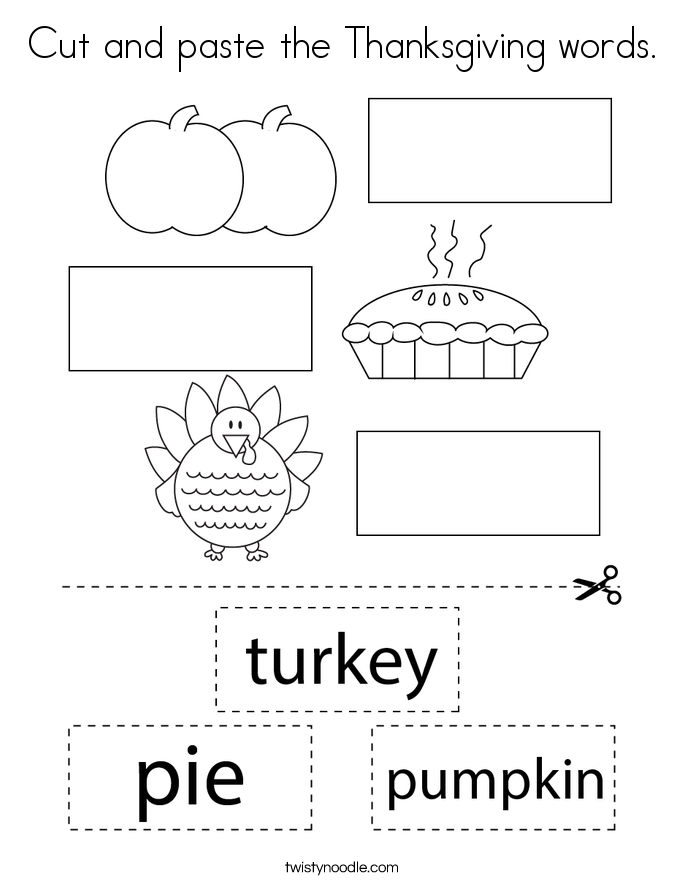 Cut and paste the Thanksgiving words. Coloring Page