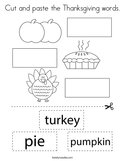 Cut and paste the Thanksgiving words Coloring Page
