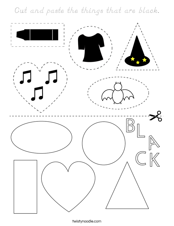 Cut and paste the things that are black. Coloring Page