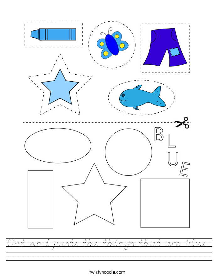 Cut and paste the things that are blue. Worksheet