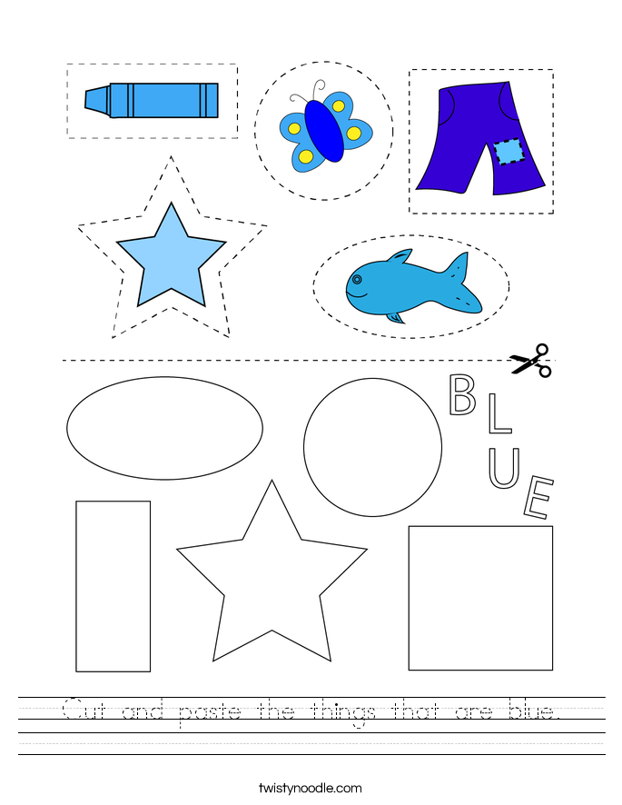 Cut and paste the things that are blue. Worksheet