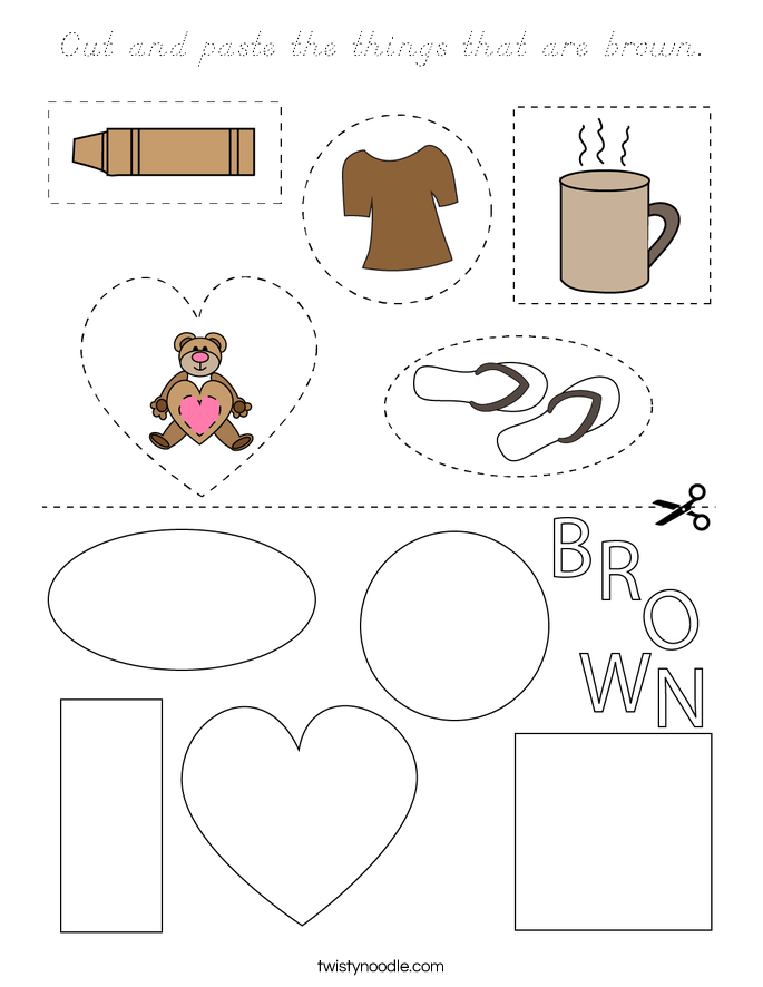 Cut and paste the things that are brown. Coloring Page