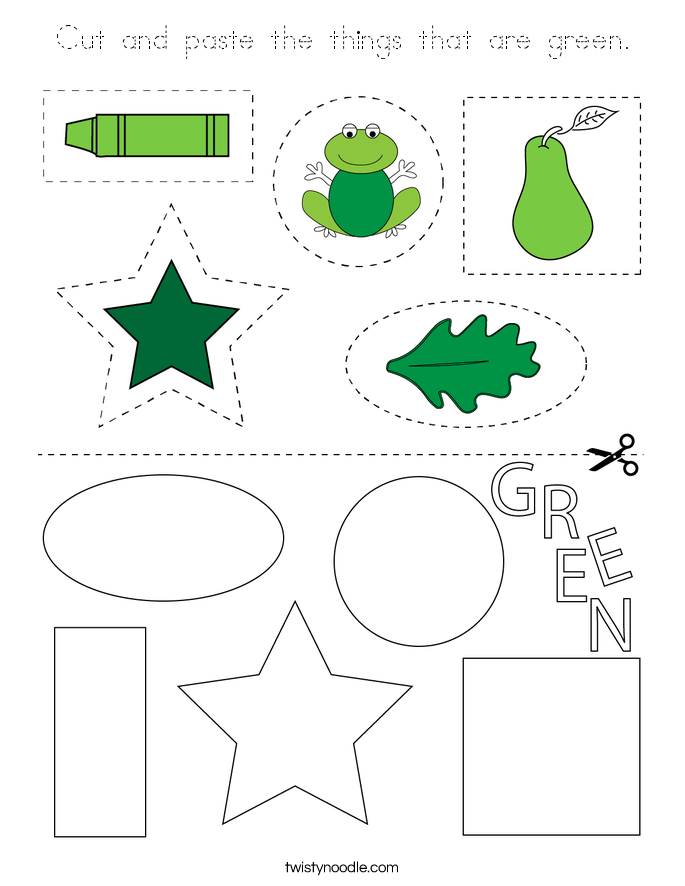 Cut and paste the things that are green. Coloring Page