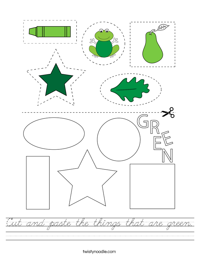 Cut And Paste The Things That Are Green Worksheet Cursive Twisty Noodle cut-and-paste-the-things-that-are-green-worksheet-cursive-twisty-noodle