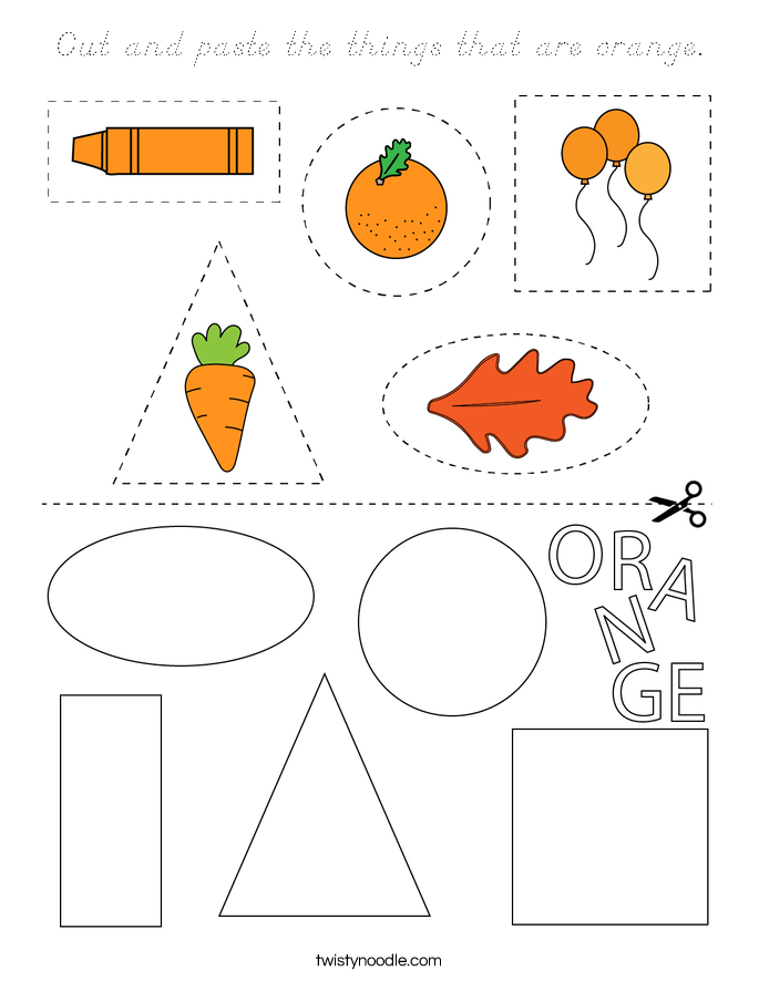 Cut and paste the things that are orange. Coloring Page