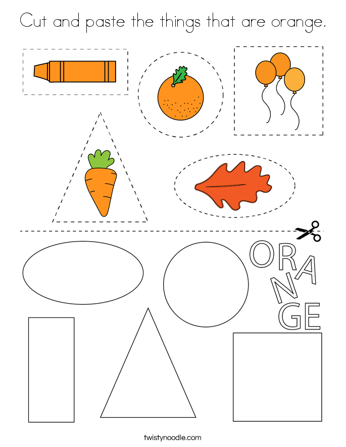Cut and paste the things that are orange. Coloring Page