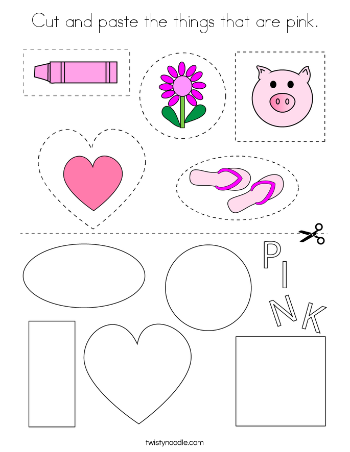 Cut and paste the things that are pink. Coloring Page