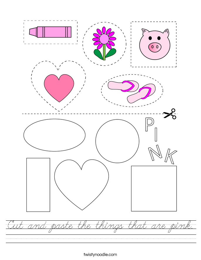 Cut and paste the things that are pink. Worksheet