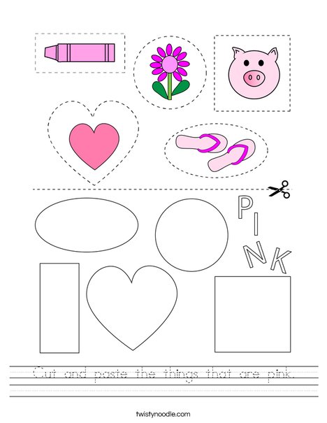 Cut and paste the things that are pink. Worksheet