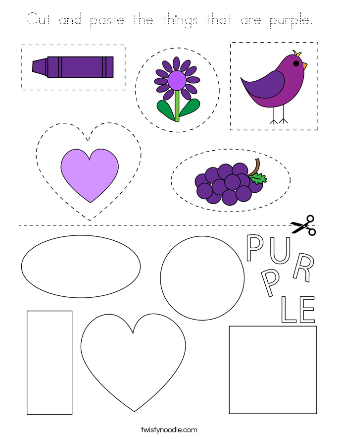 Cut and paste the things that are purple. Coloring Page