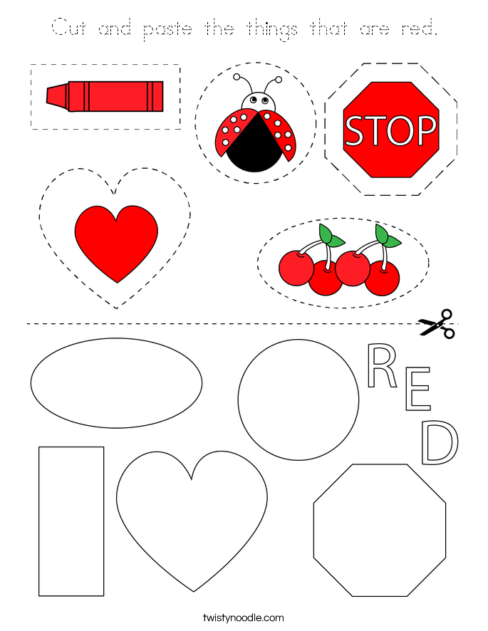 Cut and paste the things that are red. Coloring Page