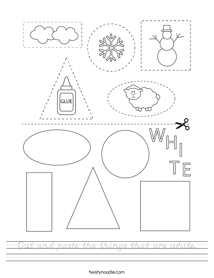 Cut and paste the things that are white. Worksheet