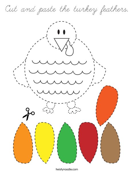 Cut and paste the turkey feathers. Coloring Page