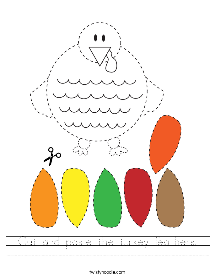 Cut and paste the turkey feathers. Worksheet