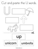 Cut and paste the U words Coloring Page