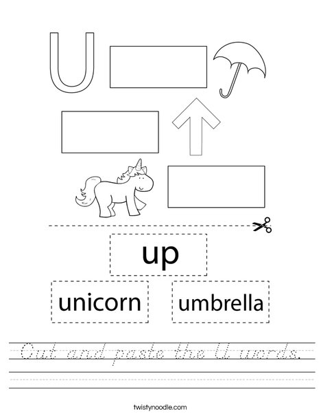 Cut and paste the U words. Worksheet