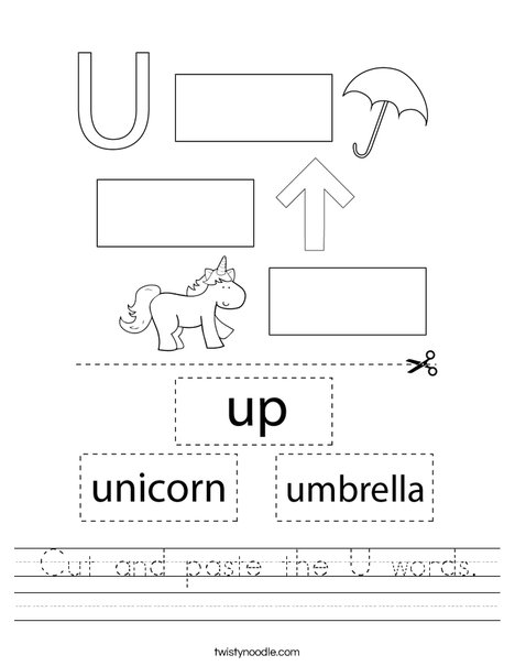 Cut and paste the U words. Worksheet