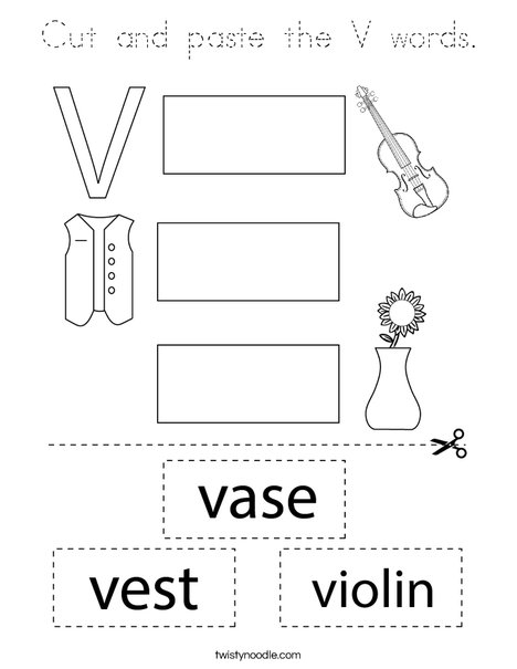 Cut and paste the V words. Coloring Page