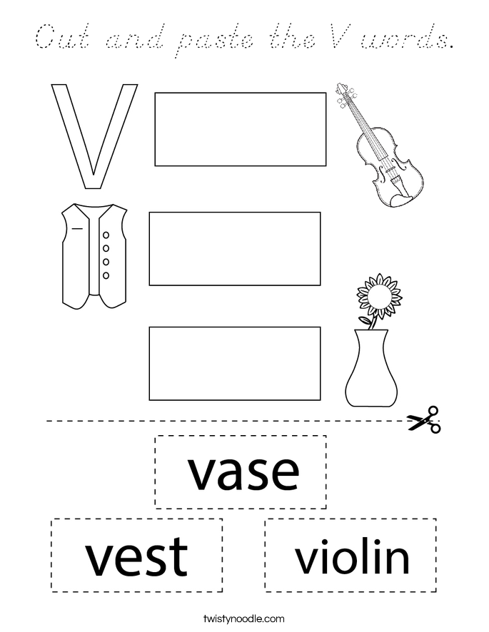 Cut and paste the V words. Coloring Page