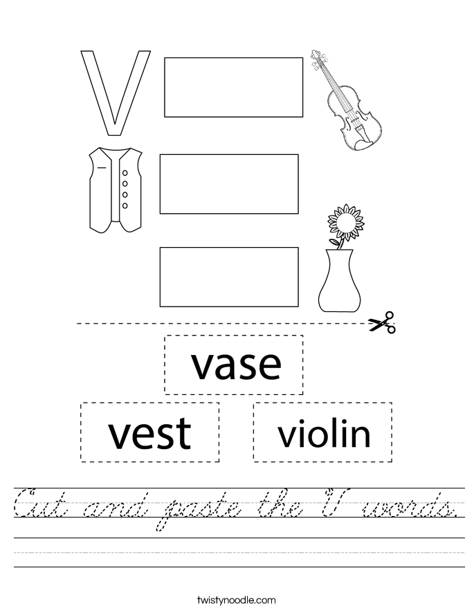 Cut and paste the V words. Worksheet